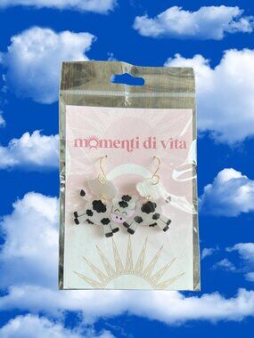 momenti di vita Cute Jumping Cow and Cloud Dangle Acrylic Earrings